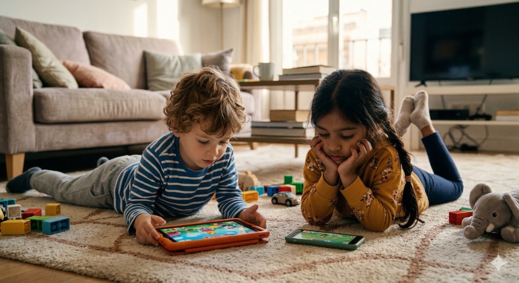 Children learning on a tablet together